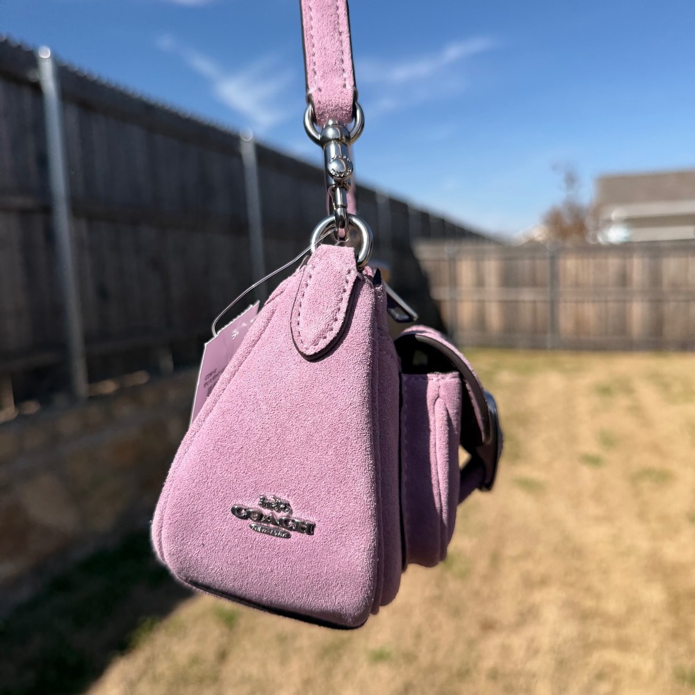 Coach Womens Suede Shoulder Bag Purple Lavender Buckle Y2K McBling Aesthetic - Picture 3 of 8
